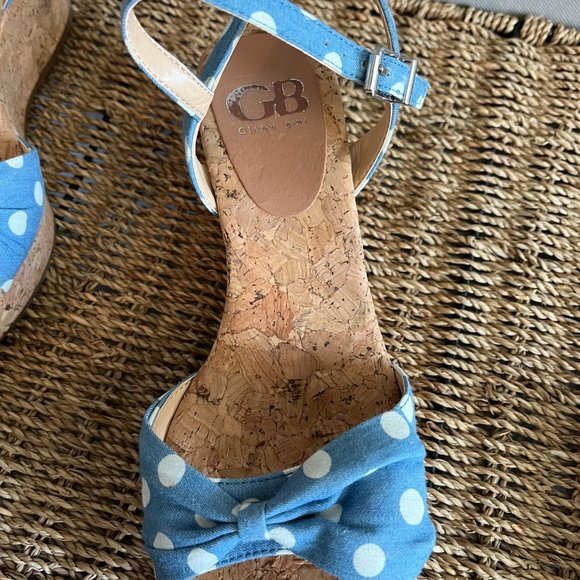 Gianni Bini - Women's Wedge Sandals, Blue Polka Dot, Size 6.5, Cork - Picture 4 of 10